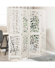 Cloison de séparation 4 panneaux blanc bois de paulownia massif | Mobilier & Déco