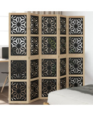 Cloison de séparation 5 panneaux marron noir paulownia massif | Mobilier & Déco