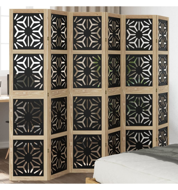 Cloison de séparation 6 panneaux marron noir paulownia massif | Mobilier & Déco