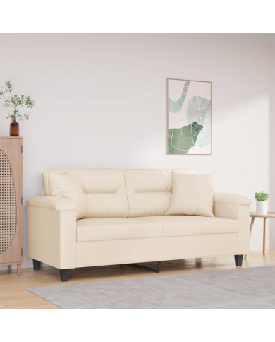 Canapé 2 places avec oreillers beige 140 cm tissu microfibre | Mobilier & Déco
