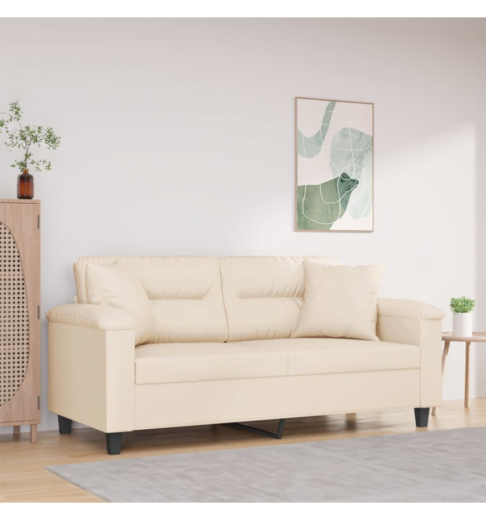 Canapé 2 places avec oreillers beige 140 cm tissu microfibre | Mobilier & Déco