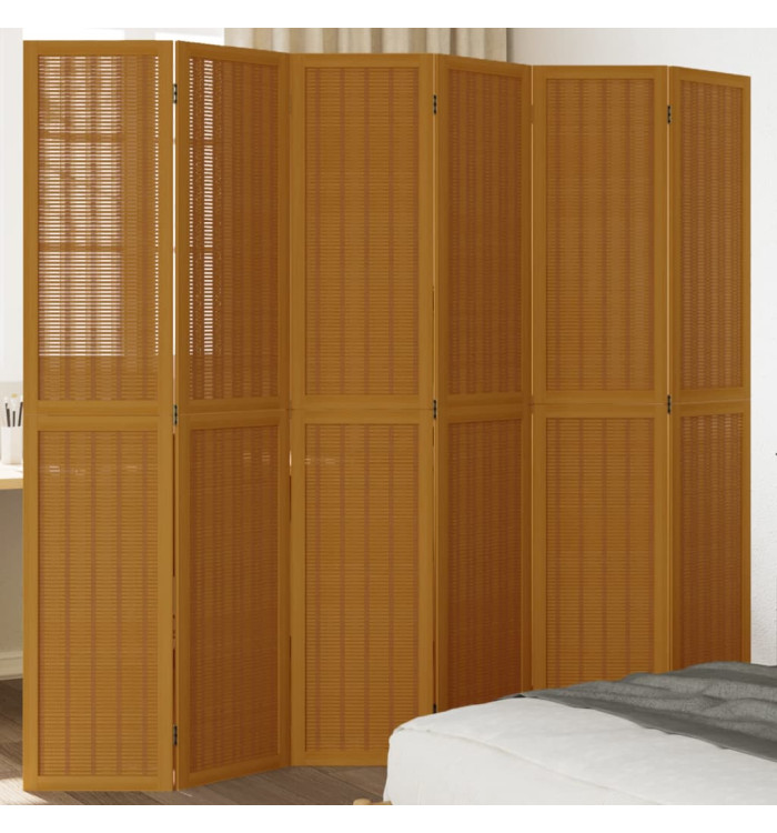 Cloison de séparation 6 panneaux marron bois paulownia massif | Mobilier & Déco