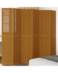 Cloison de séparation 6 panneaux marron bois paulownia massif | Mobilier & Déco