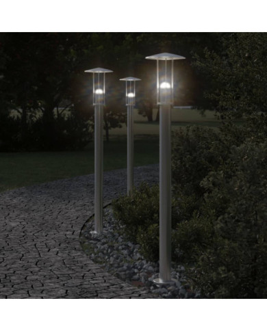 Lampadaires d'extérieur 3 pcs argenté 100 cm acier inoxydable | Mobilier & Déco