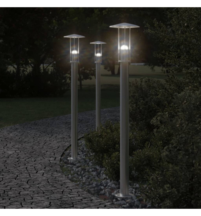 Lampadaires d'extérieur 3 pcs argenté 100 cm acier inoxydable | Mobilier & Déco