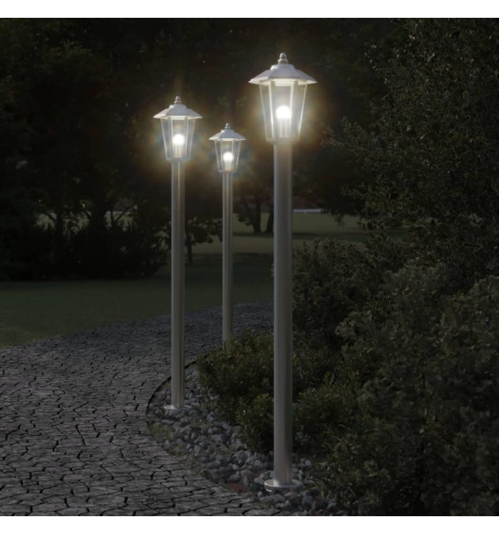 Lampadaires d'extérieur 3 pcs argenté 120 cm acier inoxydable | Mobilier & Déco