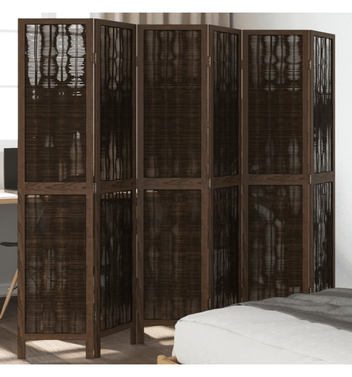 Cloison de séparation 6 panneaux marron foncé paulownia massif | Mobilier & Déco