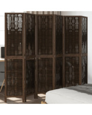 Cloison de séparation 6 panneaux marron foncé paulownia massif | Mobilier & Déco