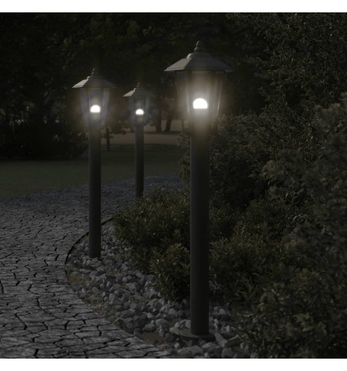 Lampadaires d'extérieur 3 pcs noir 80 cm acier inoxydable | Mobilier & Déco
