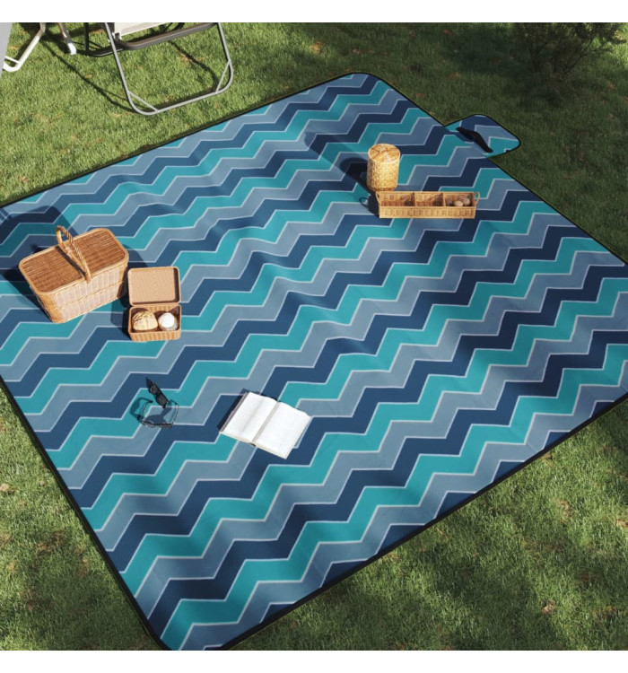 Couverture de pique-nique pliable vague bleue 200x200cm velours | Mobilier & Déco