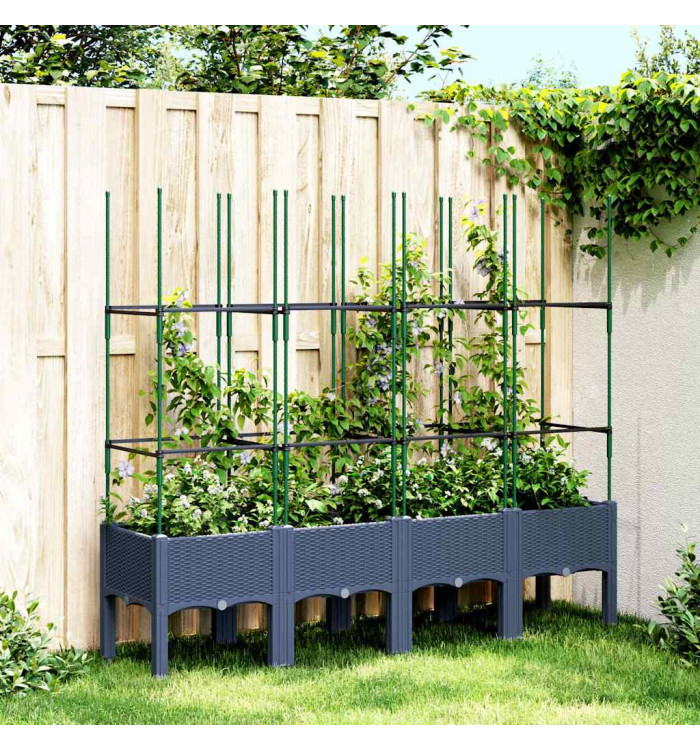 Jardinière avec treillis bleu gris 160x40x142,5 cm PP | Mobilier & Déco
