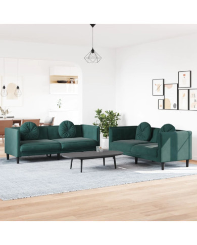 Ensemble de canapés 2 pcs avec coussins vert foncé velours | Mobilier & Déco