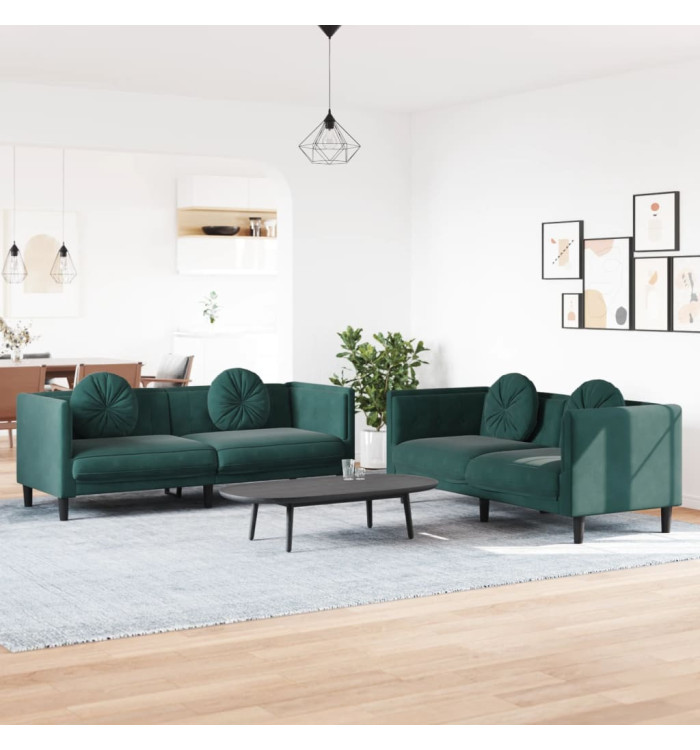 Ensemble de canapés 2 pcs avec coussins vert foncé velours | Mobilier & Déco