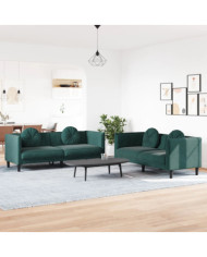 Ensemble de canapés 2 pcs avec coussins vert foncé velours | Mobilier & Déco