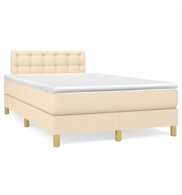 Sommier à lattes de lit avec matelas crème 120x190 cm tissu | Mobilier & Déco