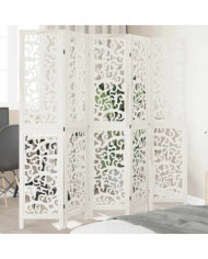 Cloison de séparation 5 panneaux blanc bois de paulownia massif | Mobilier & Déco