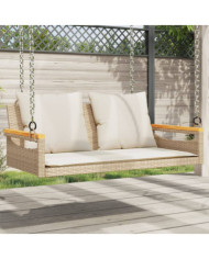 Balancelle avec coussins beige 109x62x40 cm résine tressée | Mobilier & Déco
