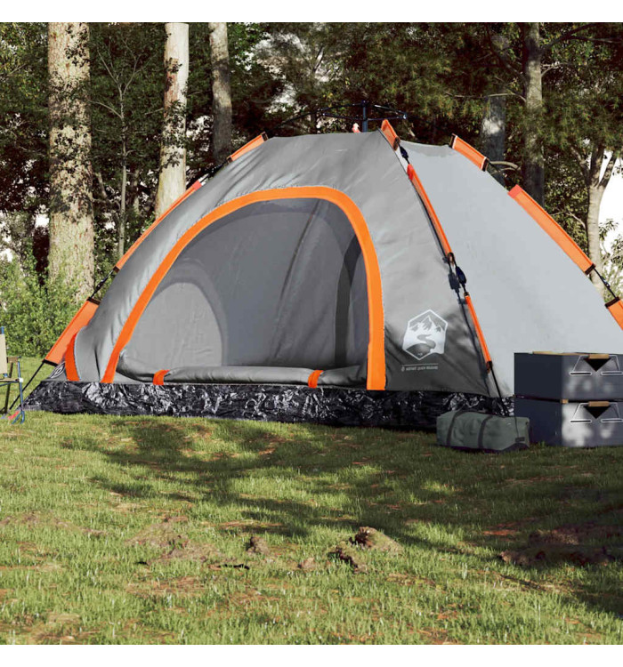 Tente de camping 5 personnes gris et orange libération rapide | Mobilier & Déco