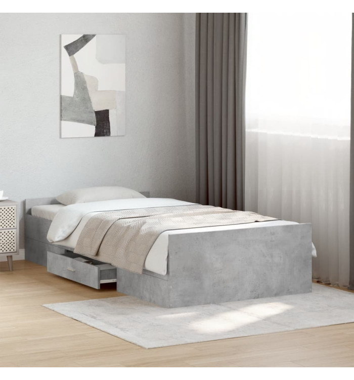 Cadre de lit avec tiroirs sans matelas gris béton 100x200 cm | Mobilier & Déco