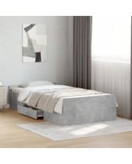 Cadre de lit avec tiroirs sans matelas gris béton 100x200 cm | Mobilier & Déco