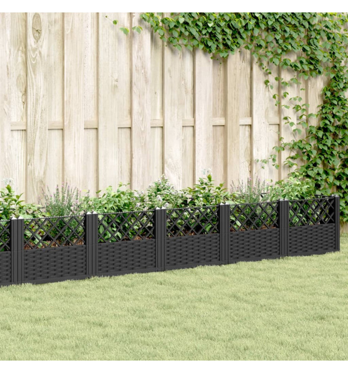 Jardinière avec piquets noir 363,5x43,5x43,5 cm PP | Mobilier & Déco