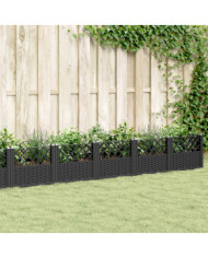 Jardinière avec piquets noir 363,5x43,5x43,5 cm PP | Mobilier & Déco