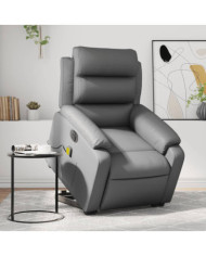 Fauteuil inclinable de massage électrique gris similicuir | Mobilier & Déco