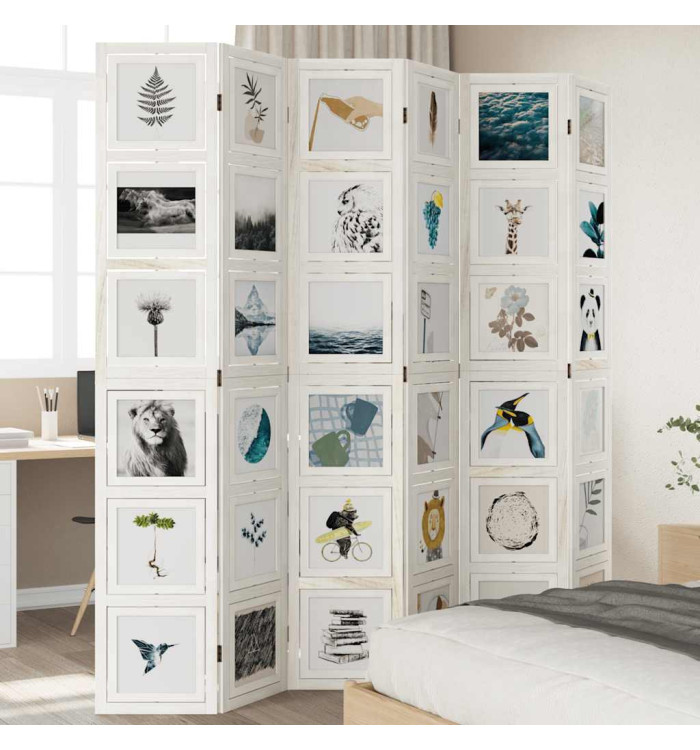 Cloison de séparation 6 panneaux blanc bois de paulownia massif | Mobilier & Déco