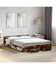 Cadre de lit avec tiroirs sans matelas chêne fumé 135x190 cm | Mobilier & Déco