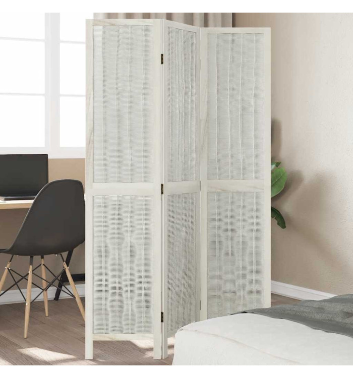 Cloison de séparation 3 panneaux blanc bois de paulownia massif | Mobilier & Déco
