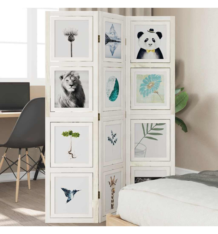 Cloison de séparation 3 panneaux blanc bois de paulownia massif | Mobilier & Déco