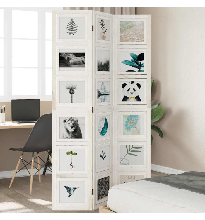 Cloison de séparation 3 panneaux blanc bois de paulownia massif | Mobilier & Déco