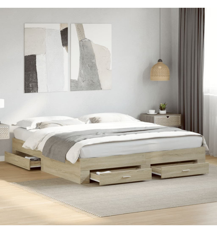 Cadre de lit avec tiroirs sans matelas chêne sonoma 180x200 cm | Mobilier & Déco