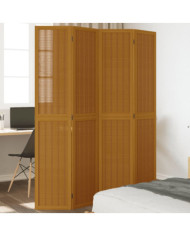Cloison de séparation 4 panneaux marron bois paulownia massif | Mobilier & Déco