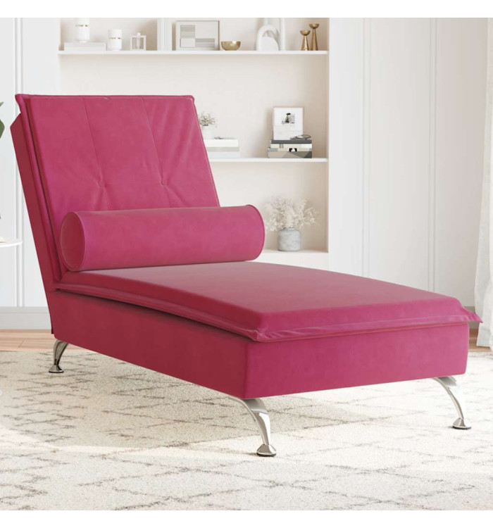 Chaise longue de massage avec traversin rouge bordeaux velours | Mobilier & Déco