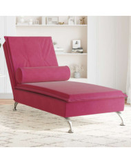 Chaise longue de massage avec traversin rouge bordeaux velours | Mobilier & Déco