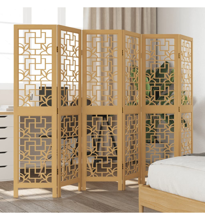 Cloison de séparation 6 panneaux marron bois paulownia massif | Mobilier & Déco