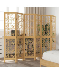 Cloison de séparation 6 panneaux marron bois paulownia massif | Mobilier & Déco