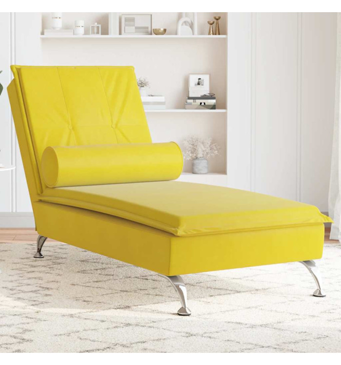 Chaise longue de massage avec traversin jaune velours | Mobilier & Déco