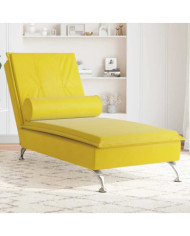 Chaise longue de massage avec traversin jaune velours | Mobilier & Déco