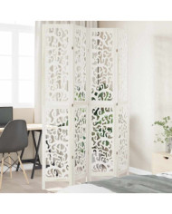 Cloison de séparation 4 panneaux blanc bois de paulownia massif | Mobilier & Déco
