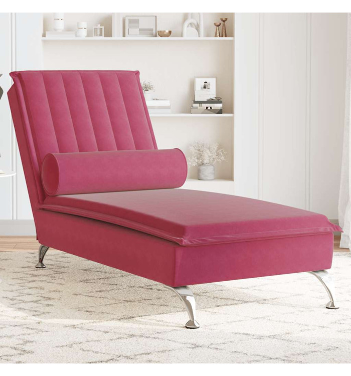 Chaise longue de massage avec traversin rouge bordeaux velours | Mobilier & Déco