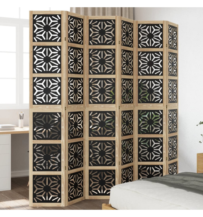 Cloison de séparation 6 panneaux marron noir paulownia massif | Mobilier & Déco