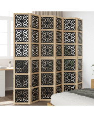 Cloison de séparation 6 panneaux marron noir paulownia massif | Mobilier & Déco