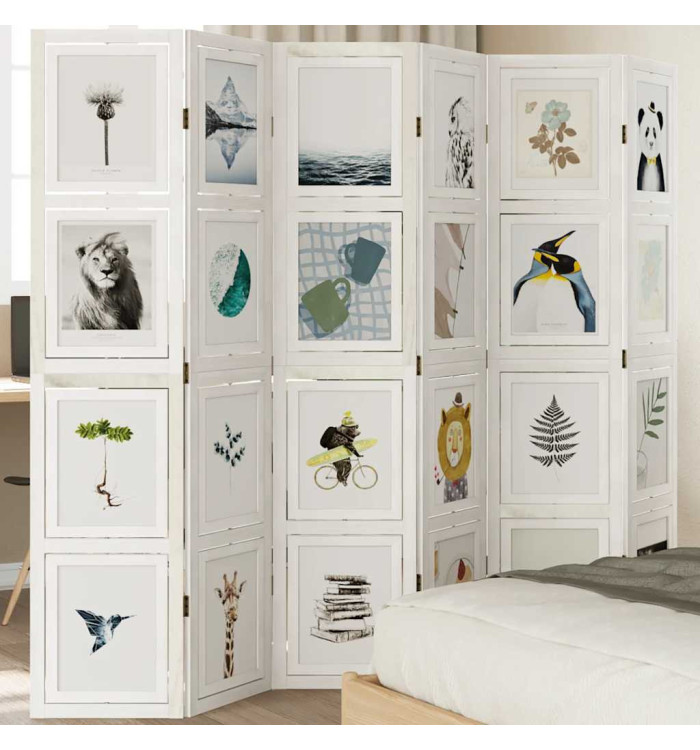 Cloison de séparation 6 panneaux blanc bois de paulownia massif | Mobilier & Déco