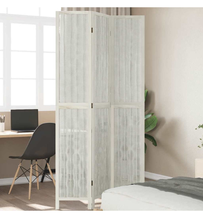 Cloison de séparation 3 panneaux blanc bois de paulownia massif | Mobilier & Déco