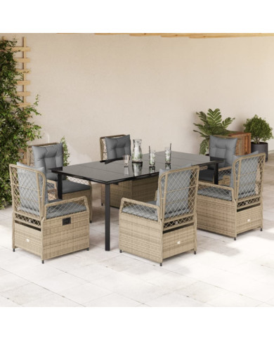 Ensemble à manger de jardin et coussins 7 pcs beige poly rotin | Mobilier & Déco