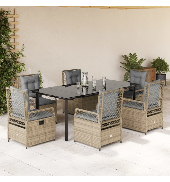 Ensemble à manger de jardin et coussins 7 pcs beige poly rotin | Mobilier & Déco