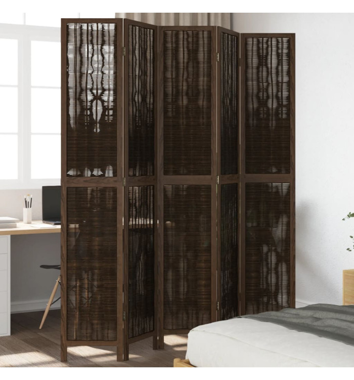 Cloison de séparation 5 panneaux marron foncé paulownia massif | Mobilier & Déco