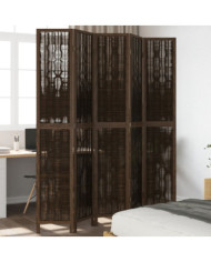 Cloison de séparation 5 panneaux marron foncé paulownia massif | Mobilier & Déco